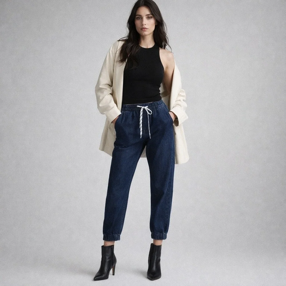 Vince Cropped Pull On Jeans Drawstring Waist Dark Wash Sz M - Picture 1 of 8
